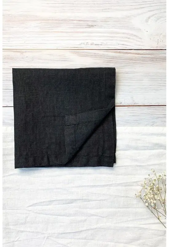 Black cloth linen napkins gothic modern wedding dinner set soft bulk