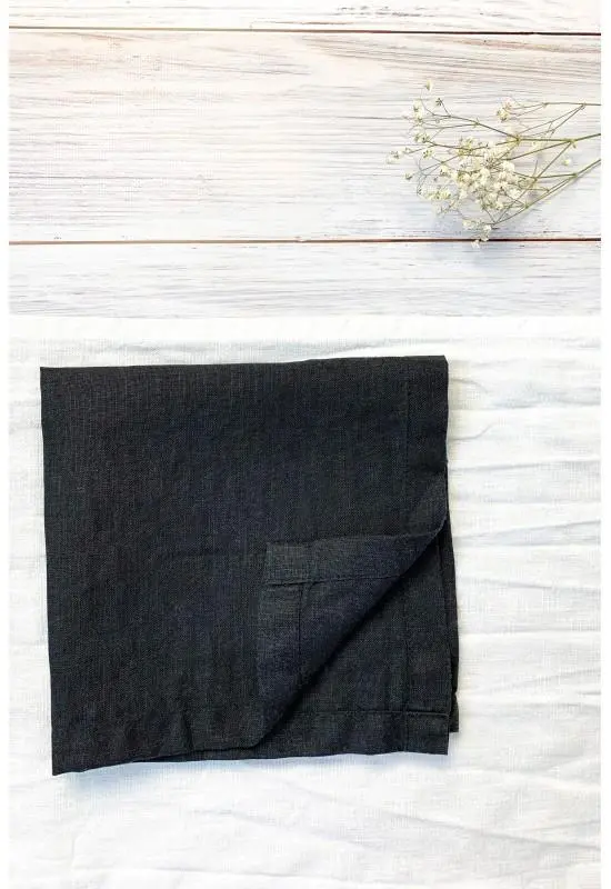 Black cloth linen napkins gothic modern wedding dinner set soft bulk