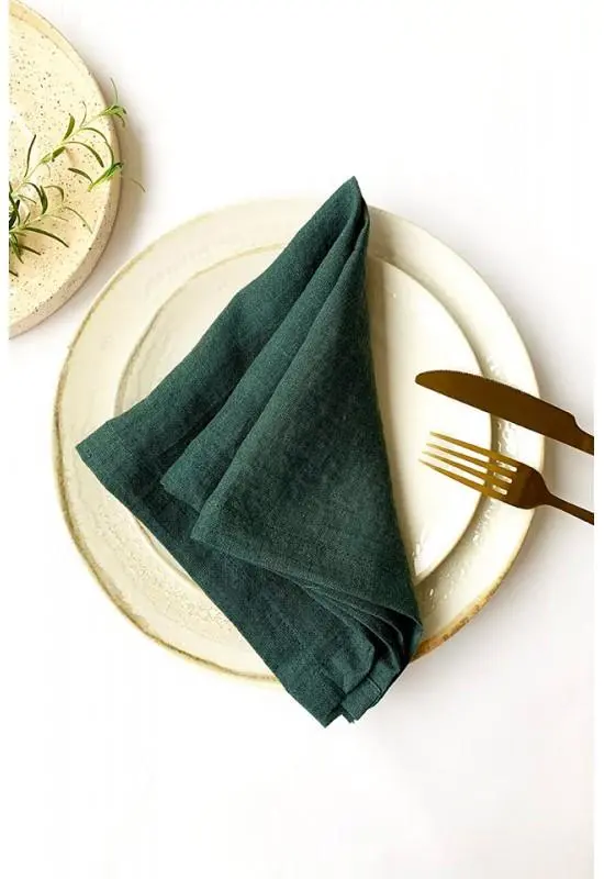 Dark Green Linen Cloth Napkins Forestlike Emerald Tones Weddings