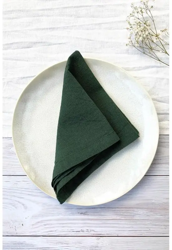 Dark Green Linen Cloth Napkins Forestlike Emerald Tones Weddings