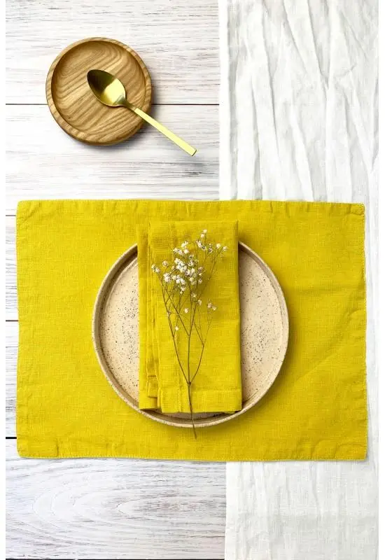 Natural Linen Placemats for Elegant Dining Set of Cloth Place Mats