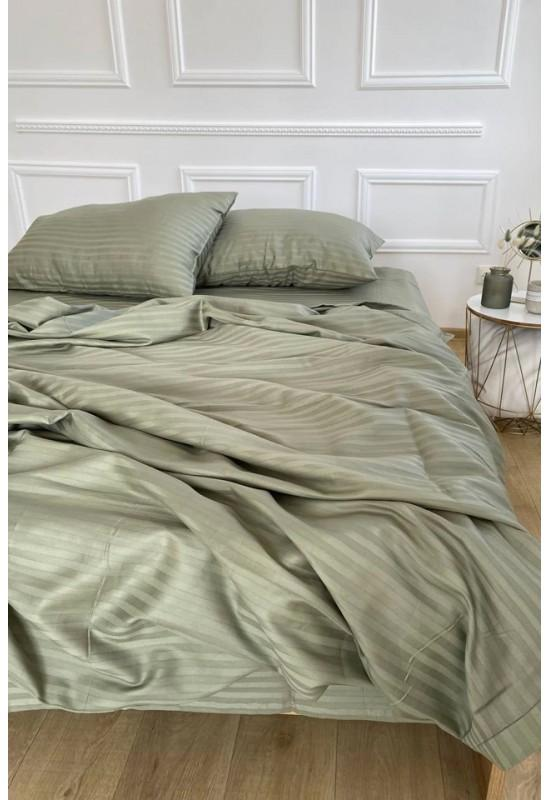 Light olive green striped sateen cotton bedding set of 4 pcs