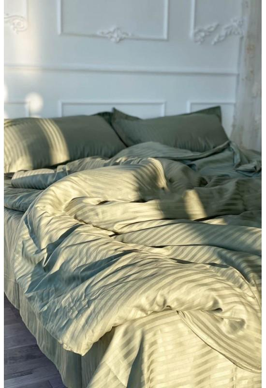 Light olive green striped sateen cotton bedding set of 4 pcs