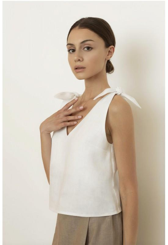 Sleeveless Linen Top for Women | Wide Tie Straps, V-Neck and Back.