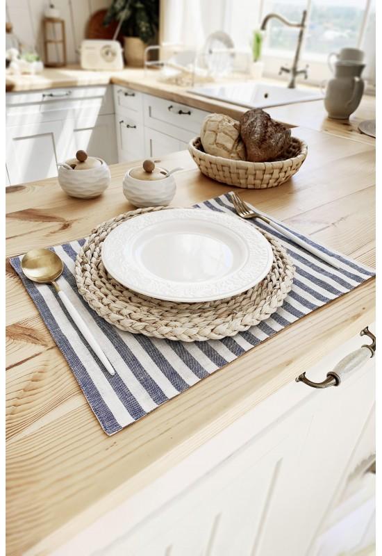 Linen table placemats in Blue strip