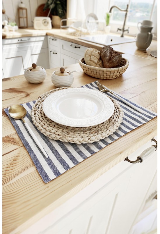 Blue Striped Linen Cloth Table Placemats