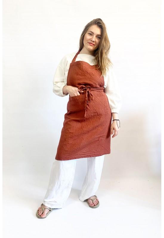 Linen Apron with Pockets for Kitchen, Garden