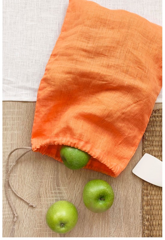 Drawstring Linen Bags for Food Storage on Kitchen