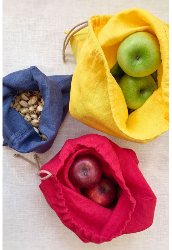 Reusable Linen Bread Bag. Zero Waste Food Storage Bag. Teal Blue Drawstring  Bag. Sustainable Food Storage. Natural Kitchen Linens 