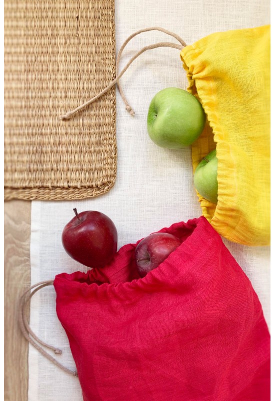 Drawstring Linen Bags for Food Storage on Kitchen