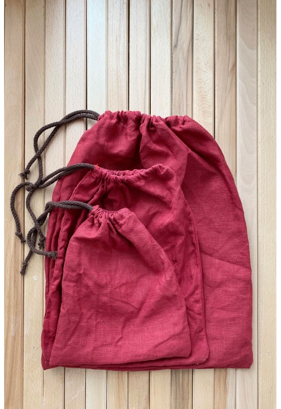 Drawstring Linen Bags for Food Storage on Kitchen