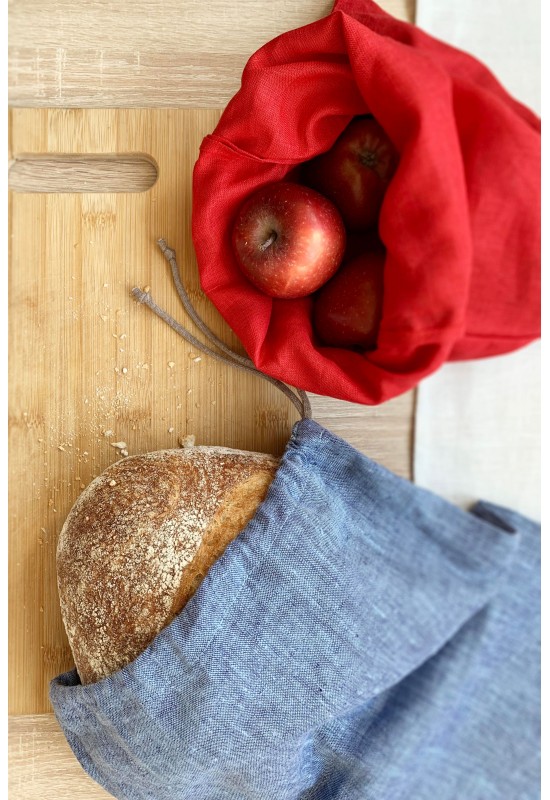 Drawstring Linen Bags for Food Storage on Kitchen