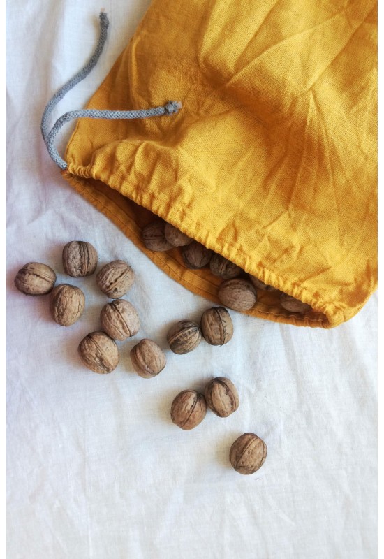 Drawstring Linen Bags for Food Storage on Kitchen