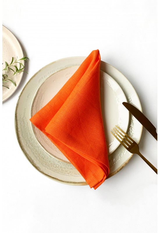 Orange Linen Cloth Napkins