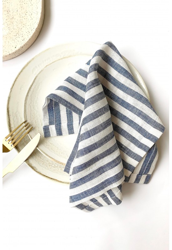 Blue Striped Linen Cloth Napkins