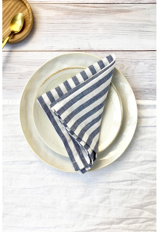 Blue Striped Linen Cloth Napkins