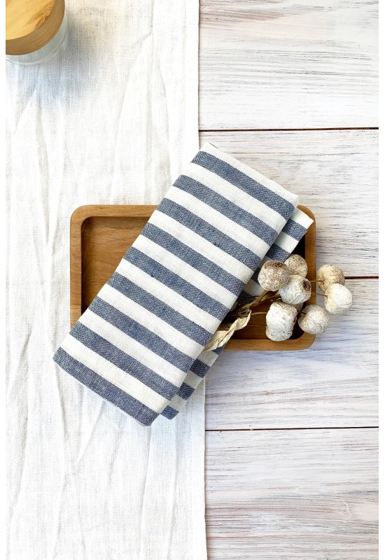 Blue Striped Linen Cloth Napkins