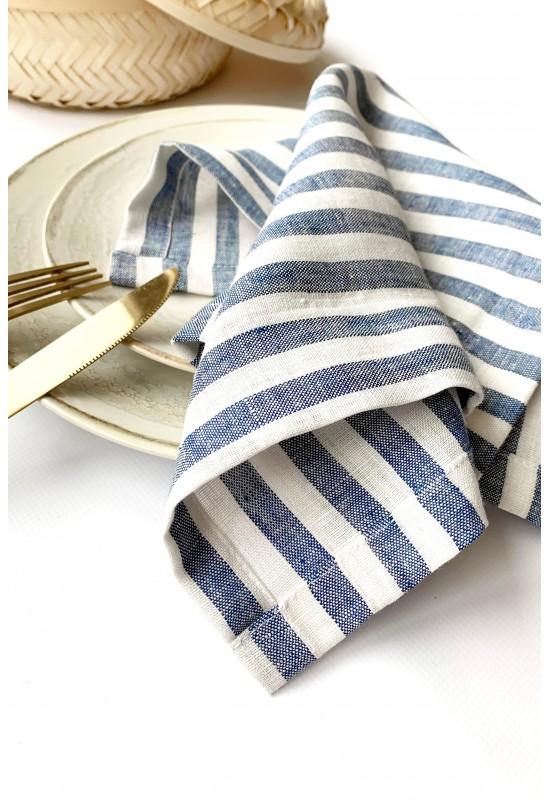 Blue Striped Linen Cloth Napkins