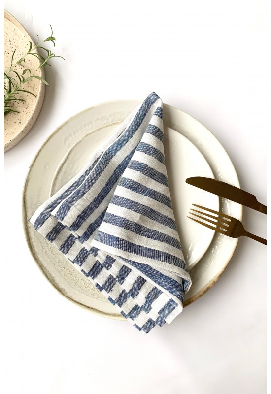 Blue Striped Linen Cloth Napkins