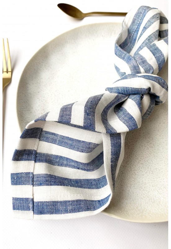 Blue Striped Linen Cloth Napkins