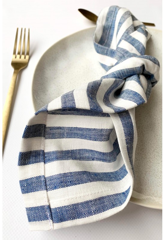 Blue Striped Linen Cloth Napkins