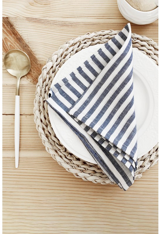 Blue Striped Linen Cloth Napkins