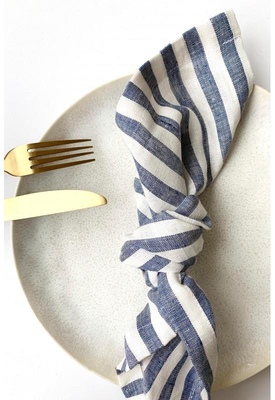 Blue Striped Linen Cloth Napkins
