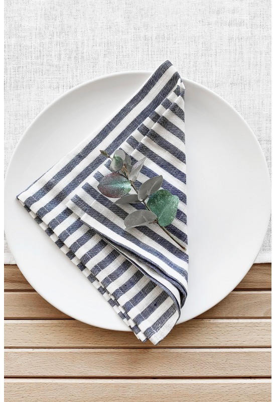 Blue Striped Linen Cloth Napkins