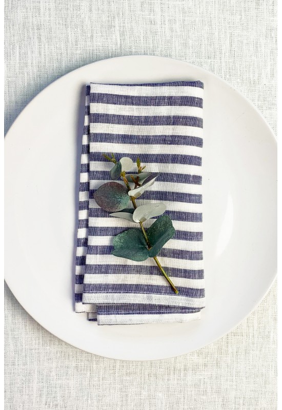 Blue Striped Linen Cloth Napkins