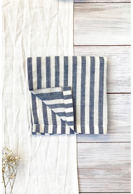 Blue Striped Linen Cloth Napkins