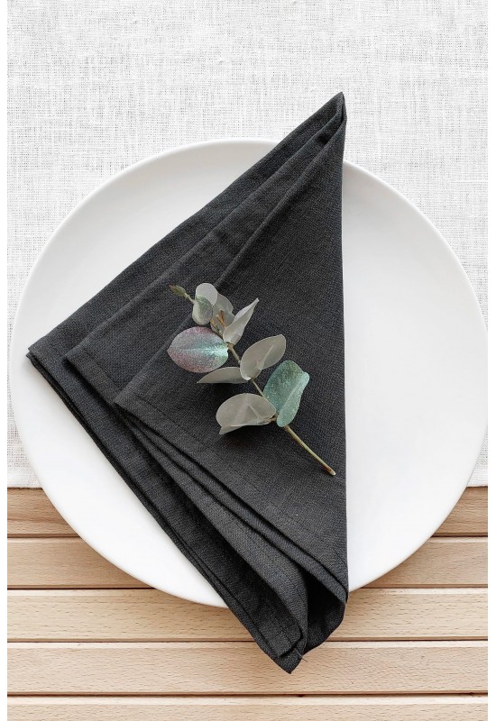 Charcoal Grid Linen Napkin