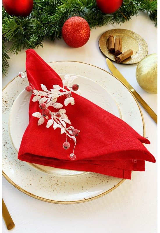 Red Christmas Linen Napkins Set of 6 Handmade of Natural Softened Linen 