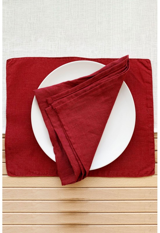 Red wine| Maroon linen cloth napkins 