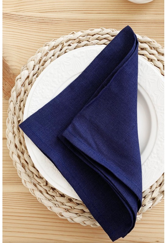 Navy Dark Blue Linen Cloth Napkins, Wedding, Dinner