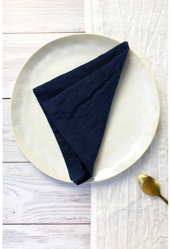 Navy Dark Blue Linen Cloth Napkins, Wedding, Dinner