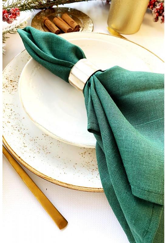 Linen napkins dark forest green emerald wedding