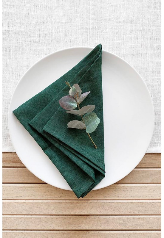 Emerald Dark Green Linen Cloth Napkins