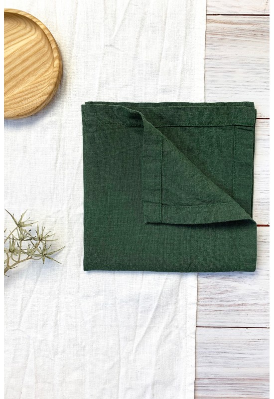 Emerald Dark Green Linen Cloth Napkins