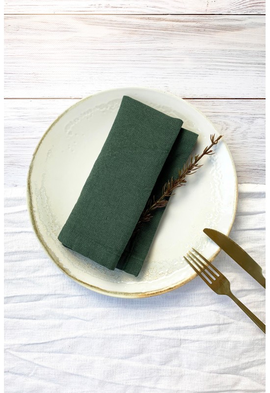 Emerald Dark Green Linen Cloth Napkins