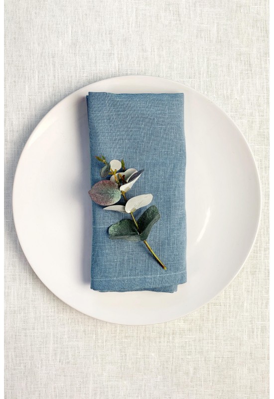 Teal Blue Linen Napkin Set of 8 , Cloth Linen Napkins for Table