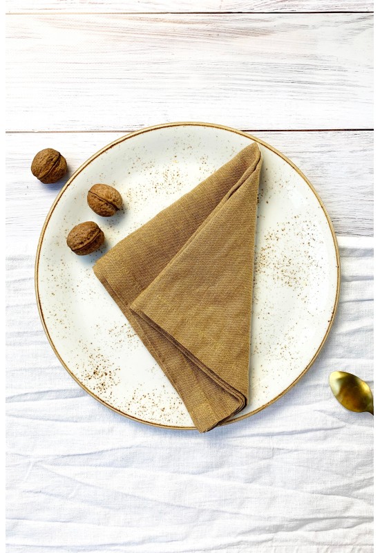 Golden brown linen cloth napkins 