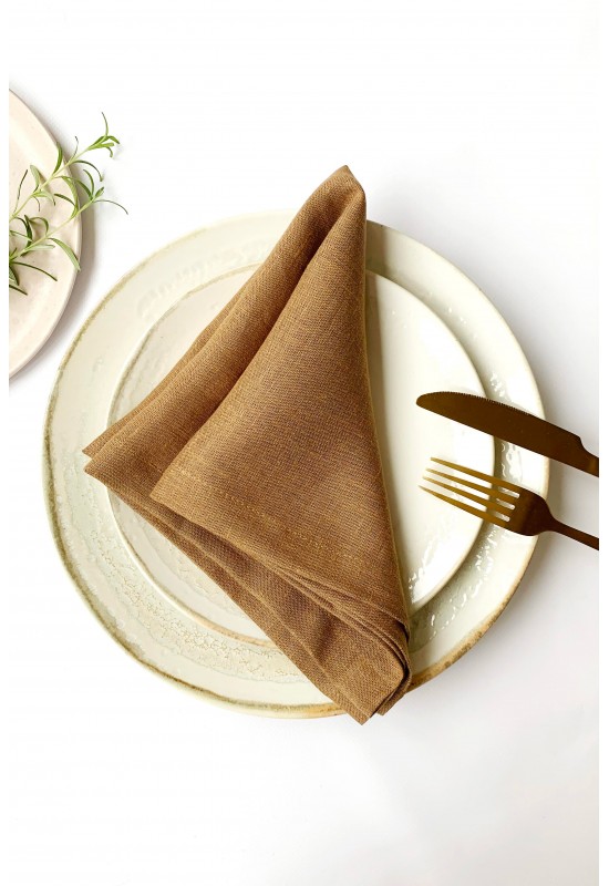 Golden brown linen cloth napkins 