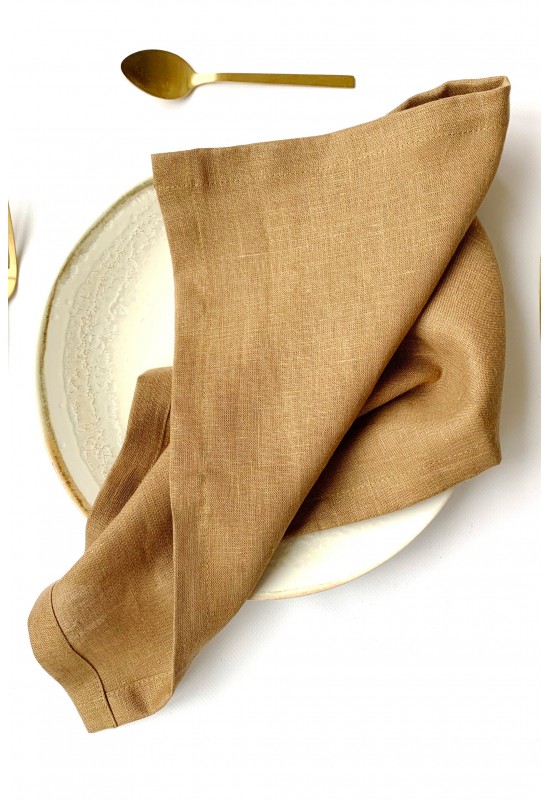 Golden brown linen cloth napkins 