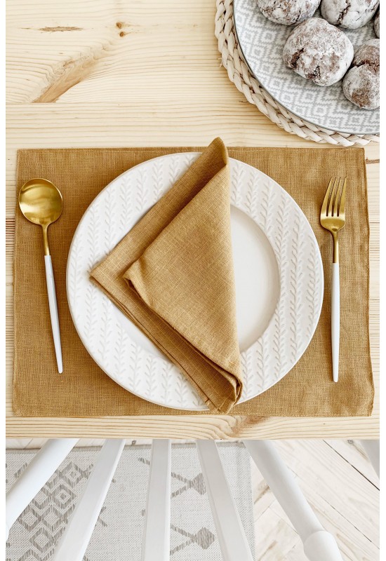 Golden brown linen cloth napkins 