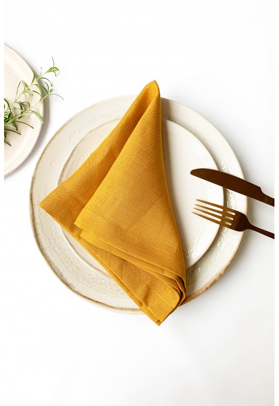 Mustard Yellow | Amber Linen Cloth Napkins 