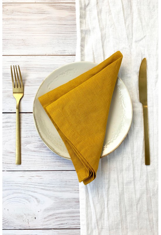 Mustard Yellow Linen Cloth Napkins for Amber Wedding and Dinner