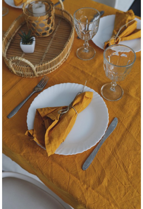 Mustard Yellow Linen Cloth Napkins for Amber Wedding and Dinner