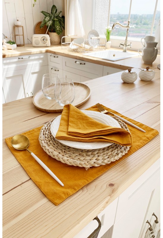 Mustard Yellow Linen Cloth Napkins for Amber Wedding and Dinner