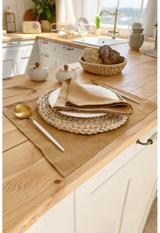 Golden Brown Linen Cloth Table Placemats 