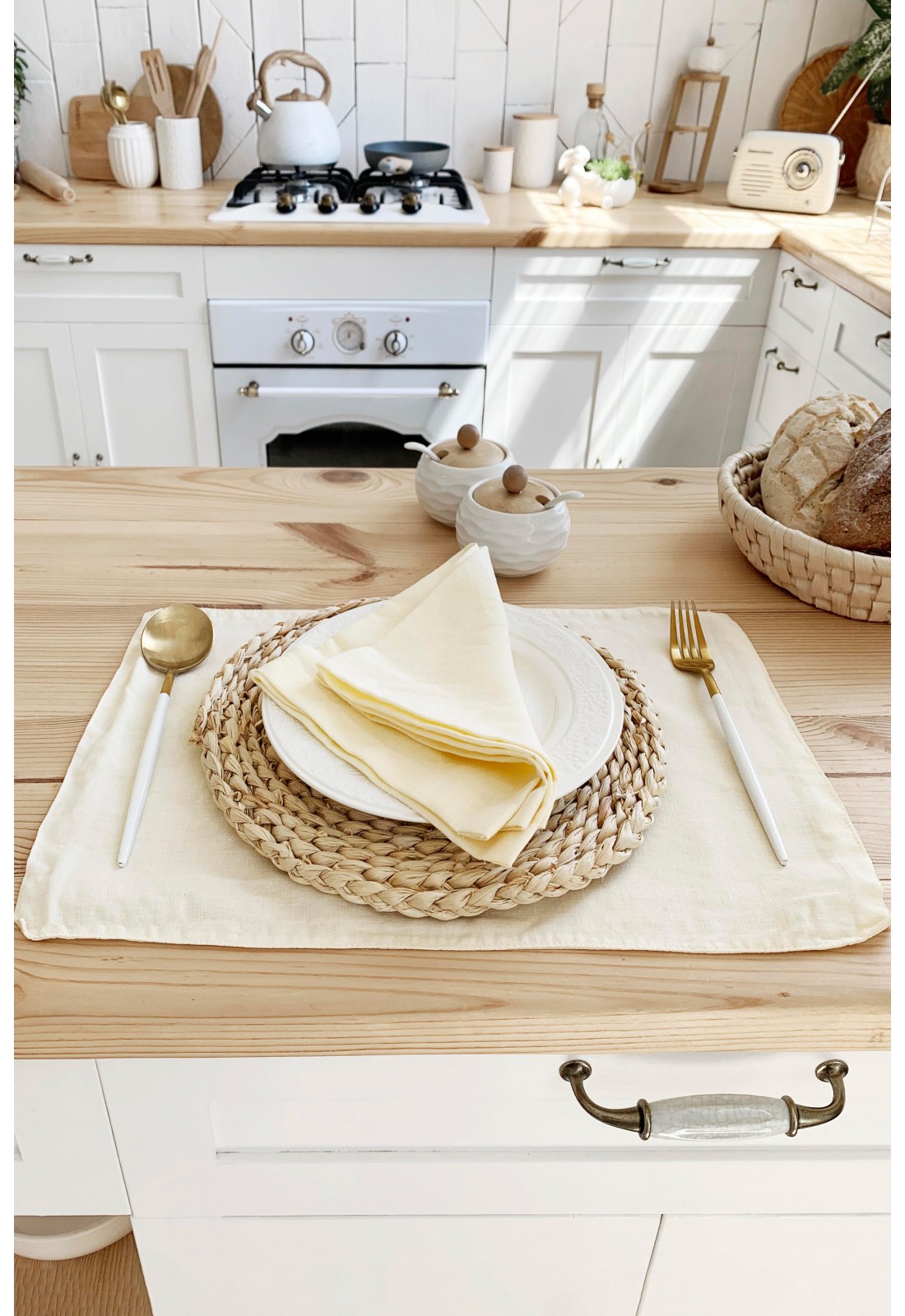 Elegant OffWhite Linen Cloth Table Placemats for Everyday Use
